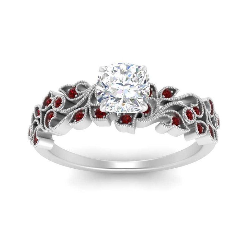 Cushion Cut Filigree Wide Band Engagement Ring
