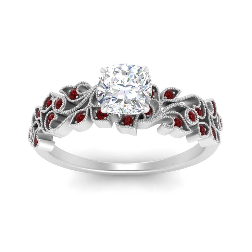 Filigree Wide Band Cushion Diamond Ring