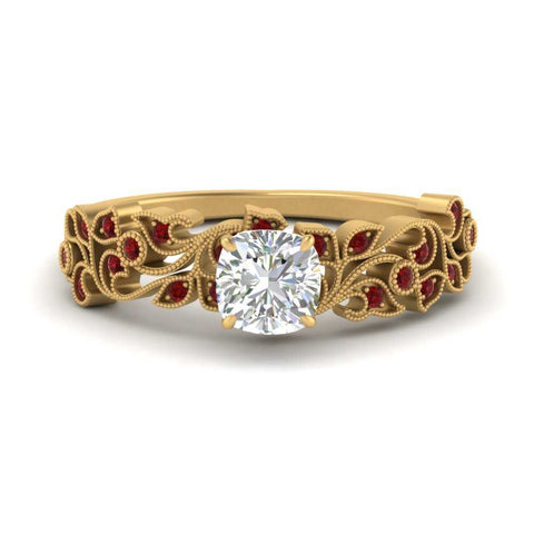 Cushion Cut Filigree Wide Band Engagement Ring