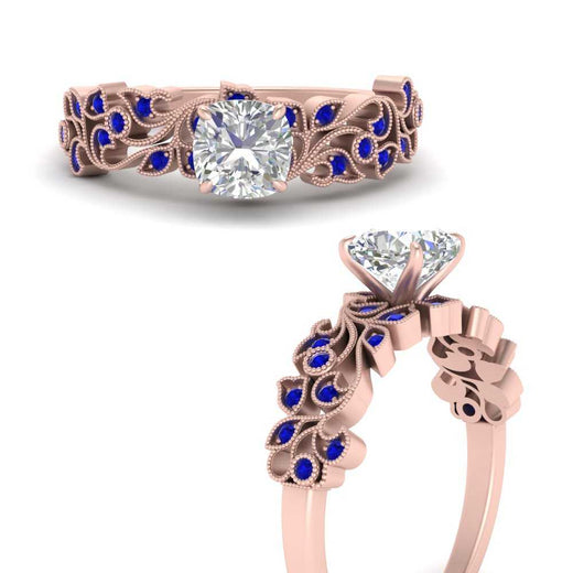 Cushion Cut Filigree Wide Band Engagement Ring