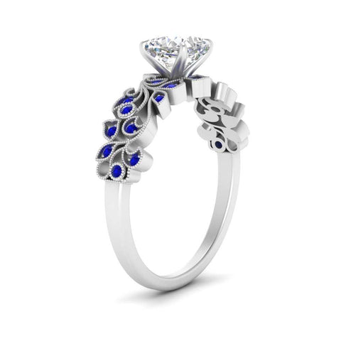 Cushion Cut Filigree Wide Band Engagement Ring