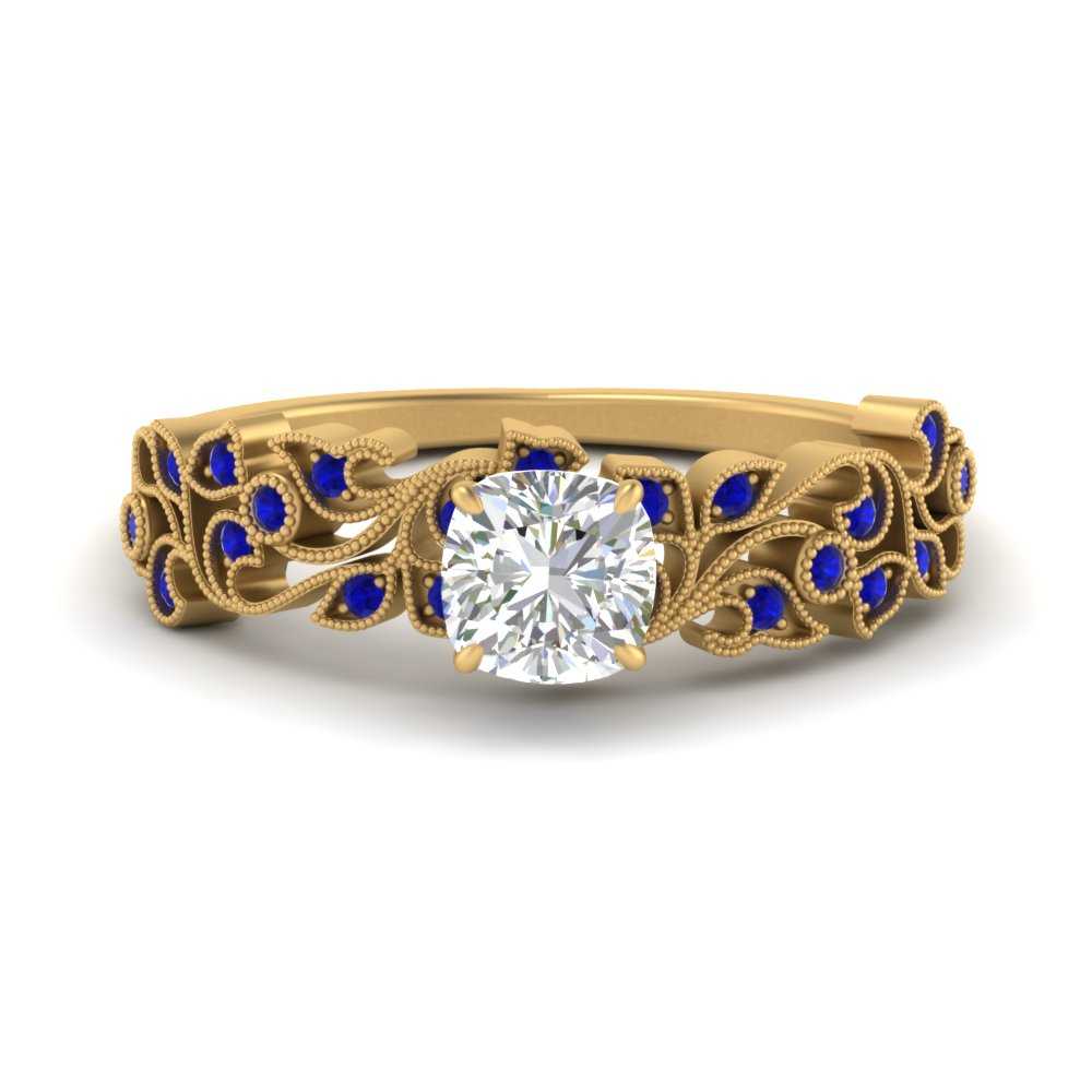 Filigree Wide Band Cushion Diamond Ring