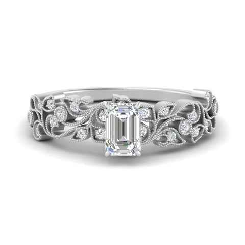 Filigree Wide Band Emerald Diamond Ring