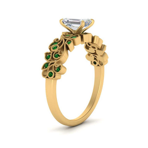 Emerald Cut Filigree Wide Band Engagement Ring