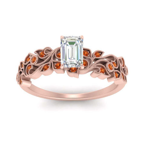 Emerald Cut Filigree Wide Band Engagement Ring