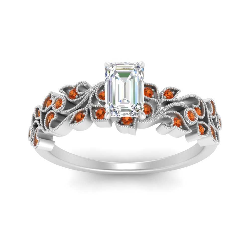 Emerald Cut Filigree Wide Band Engagement Ring