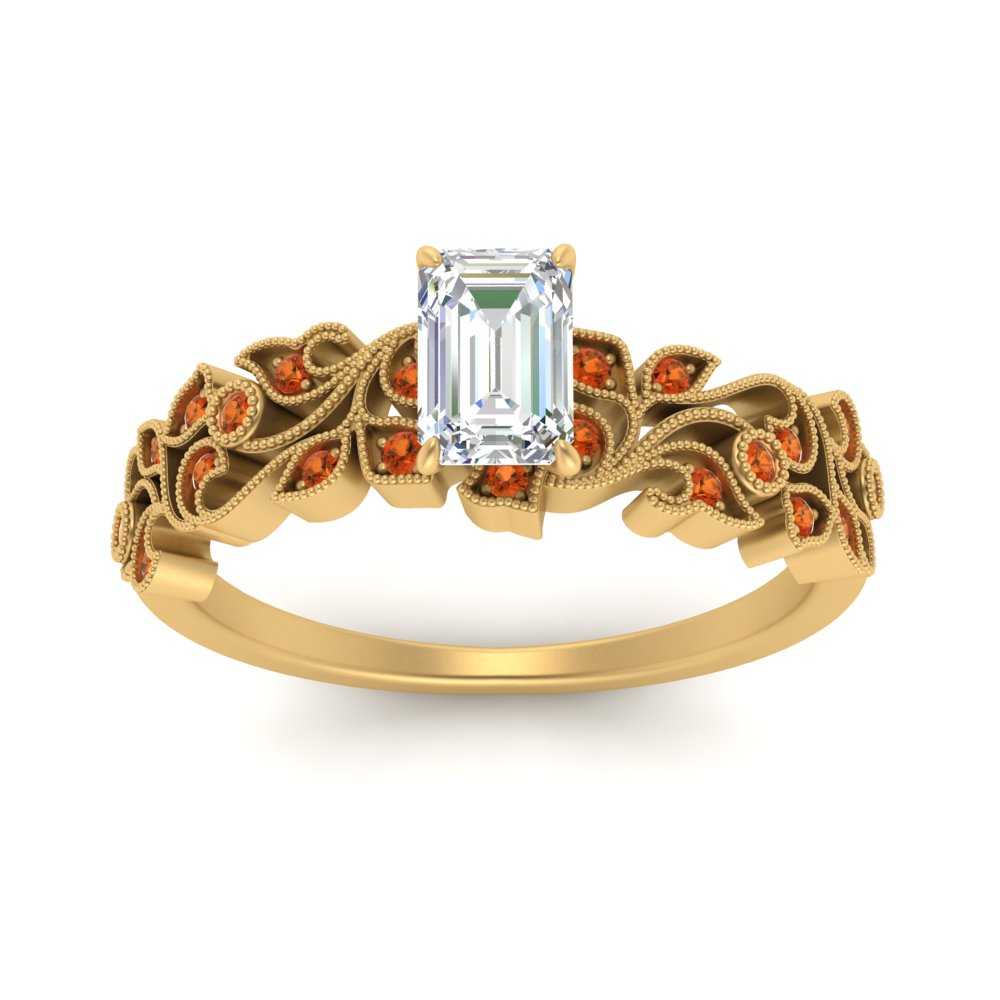 Emerald Cut Filigree Wide Band Engagement Ring