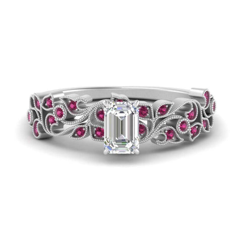 Filigree Wide Band Emerald Diamond Ring