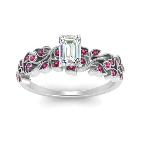 Filigree Wide Band Emerald Diamond Ring