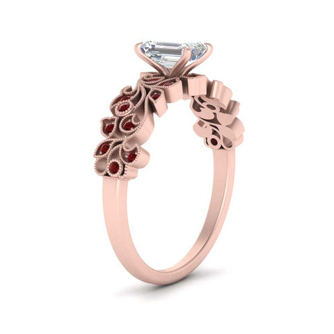 Emerald Cut Filigree Wide Band Engagement Ring