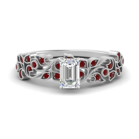 Filigree Wide Band Emerald Diamond Ring