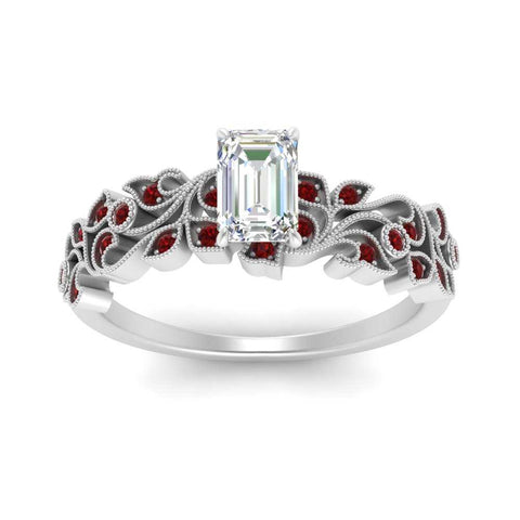 Filigree Wide Band Emerald Diamond Ring