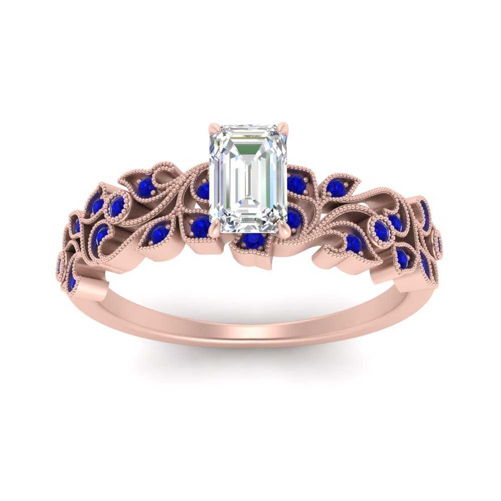 Emerald Cut Filigree Wide Band Engagement Ring