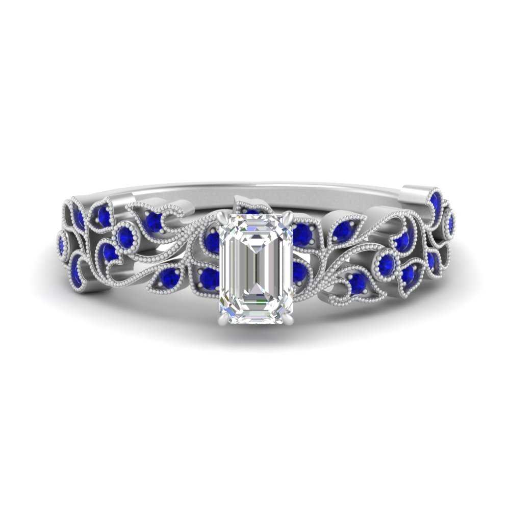Emerald Cut Filigree Wide Band Engagement Ring