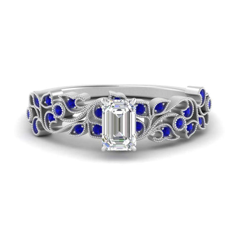 Filigree Wide Band Emerald Diamond Ring