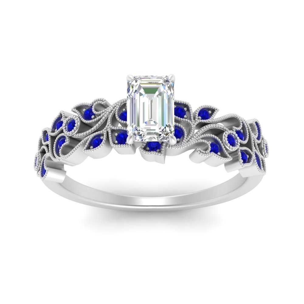 Emerald Cut Filigree Wide Band Engagement Ring