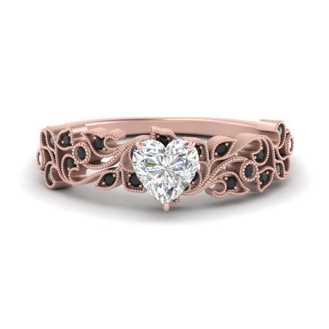 Heart Cut Filigree Wide Band Engagement Ring
