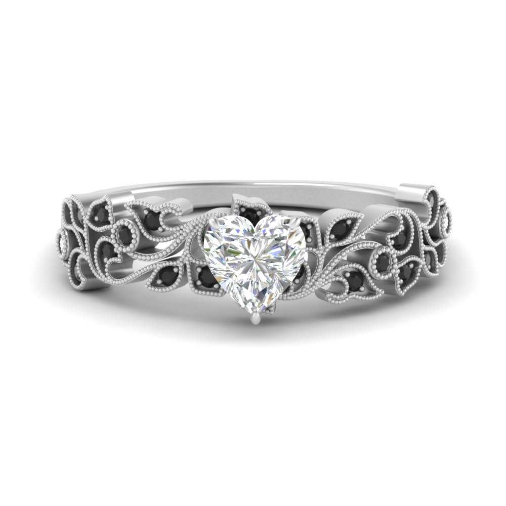 Filigree Wide Band Heart Diamond Ring