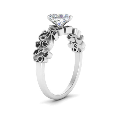 Heart Cut Filigree Wide Band Engagement Ring
