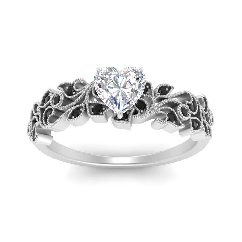 Filigree Wide Band Heart Diamond Ring