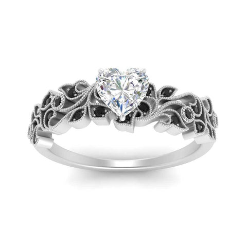 Heart Cut Filigree Wide Band Engagement Ring