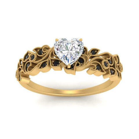 Heart Cut Filigree Wide Band Engagement Ring