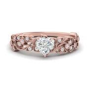 Filigree Wide Band Heart Diamond Ring