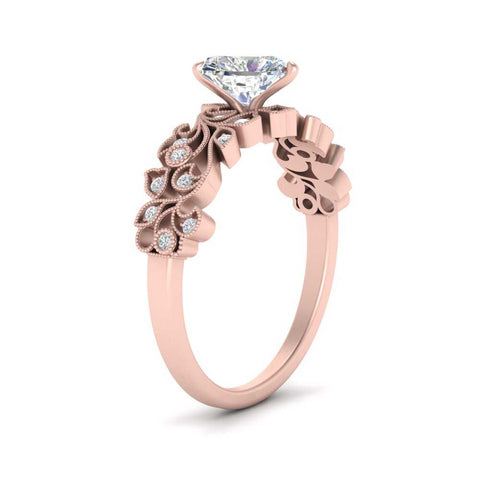 Heart Cut Filigree Wide Band Engagement Ring