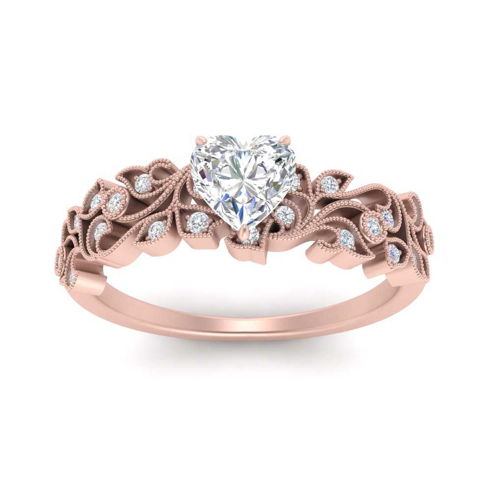 Filigree Wide Band Heart Diamond Ring