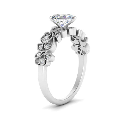 Heart Cut Filigree Wide Band Engagement Ring