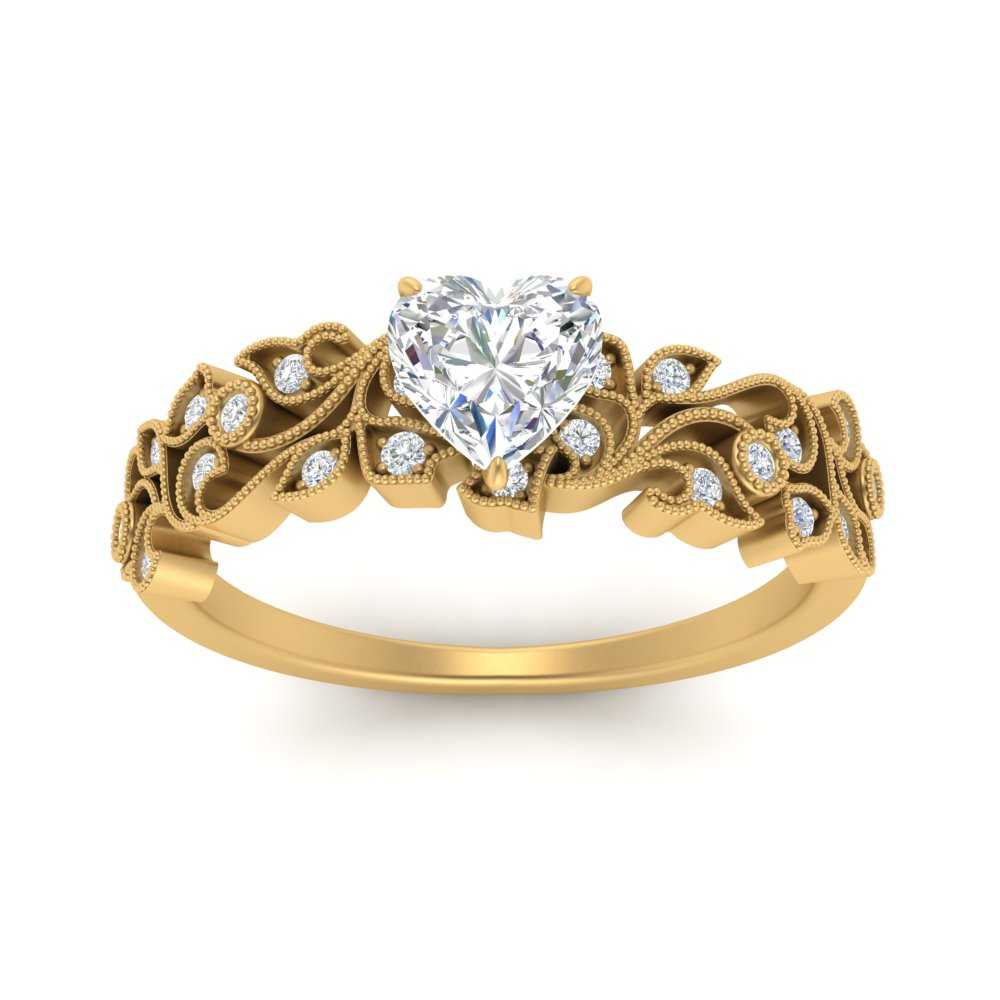 Filigree Wide Band Heart Diamond Ring