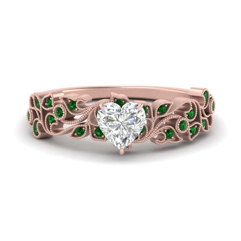 Heart Cut Filigree Wide Band Engagement Ring