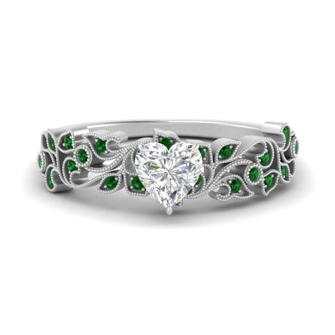 Heart Cut Filigree Wide Band Engagement Ring