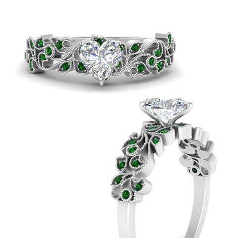 Heart Cut Filigree Wide Band Engagement Ring