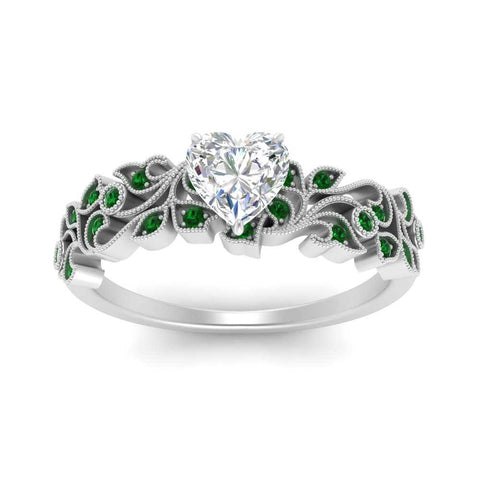 Heart Cut Filigree Wide Band Engagement Ring