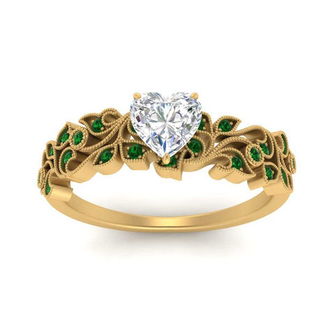Heart Cut Filigree Wide Band Engagement Ring