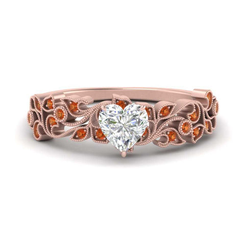 Heart Cut Filigree Wide Band Engagement Ring
