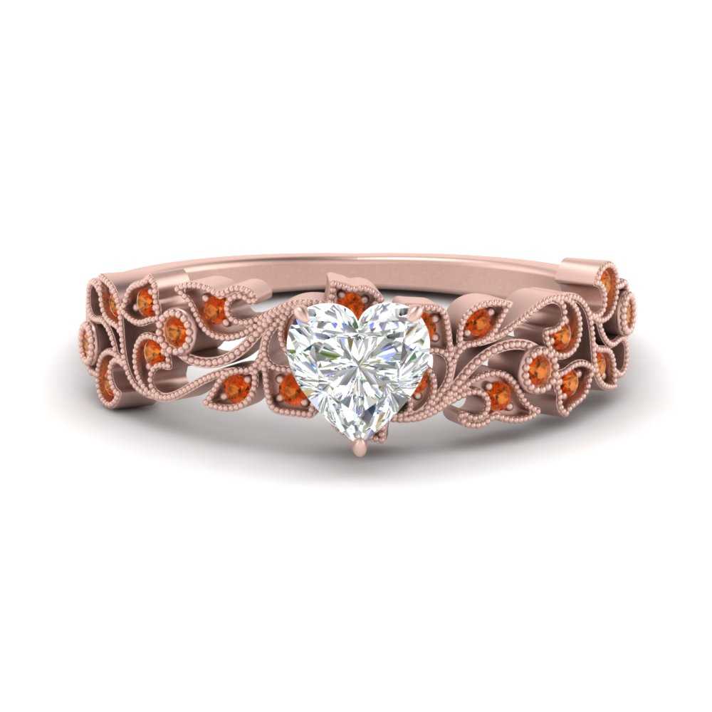 Filigree Wide Band Heart Diamond Ring