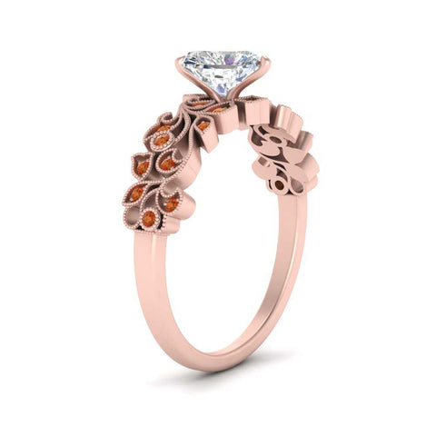 Heart Cut Filigree Wide Band Engagement Ring