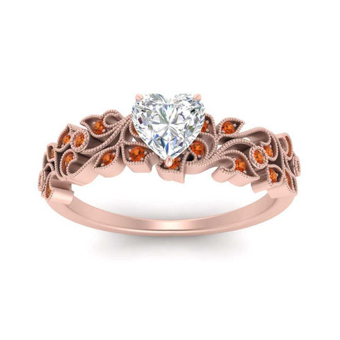Heart Cut Filigree Wide Band Engagement Ring