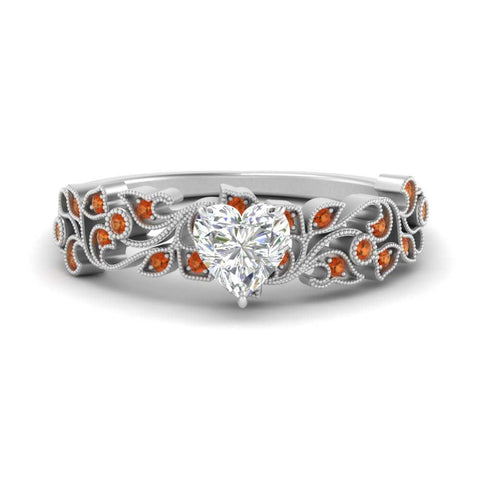 Heart Cut Filigree Wide Band Engagement Ring
