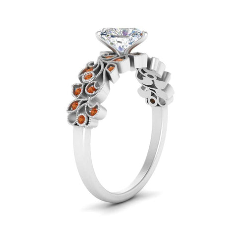 Heart Cut Filigree Wide Band Engagement Ring