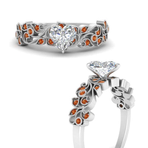 Heart Cut Filigree Wide Band Engagement Ring