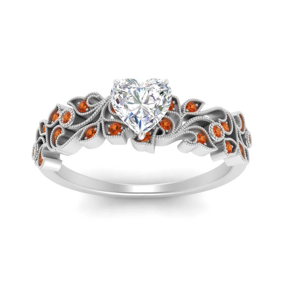 Filigree Wide Band Heart Diamond Ring