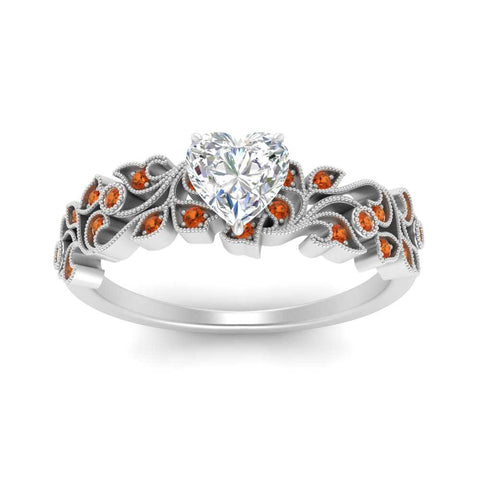 Heart Cut Filigree Wide Band Engagement Ring