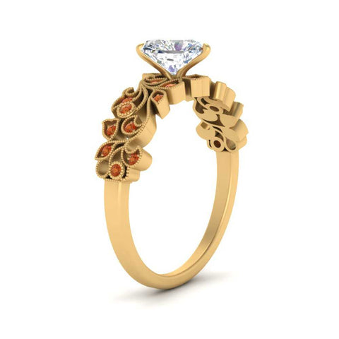 Heart Cut Filigree Wide Band Engagement Ring