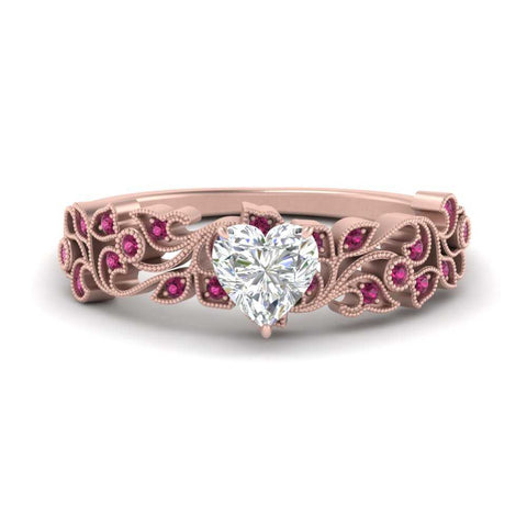 Heart Cut Filigree Wide Band Engagement Ring