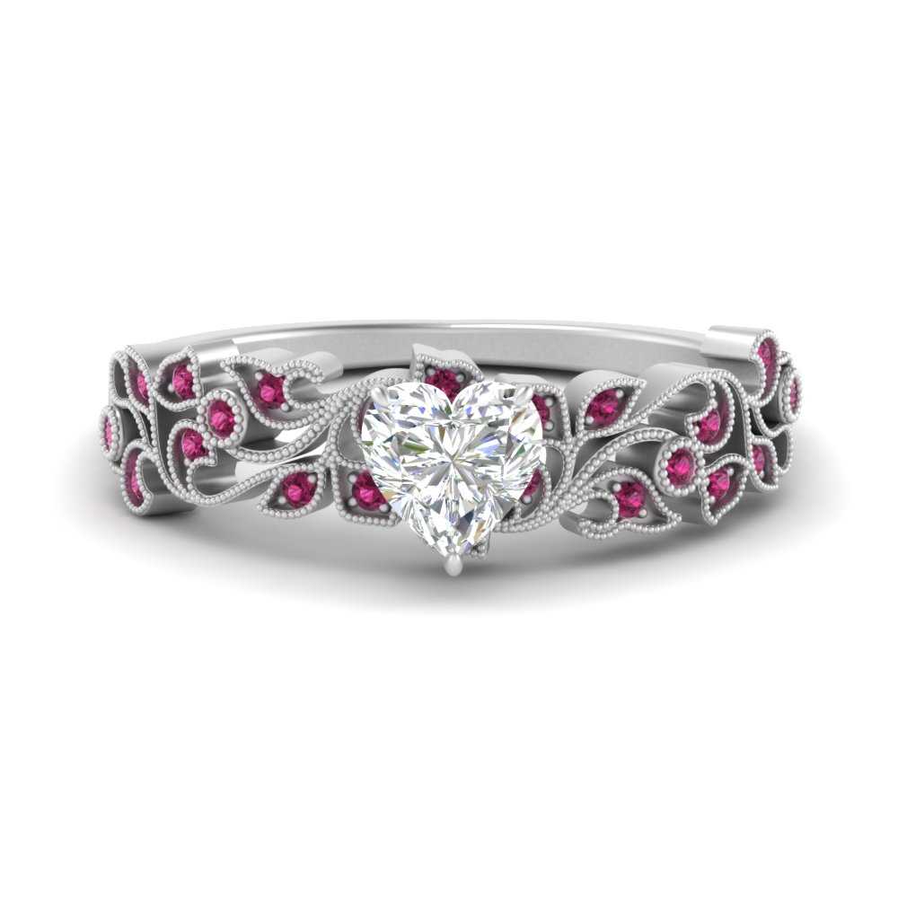 Filigree Wide Band Heart Diamond Ring