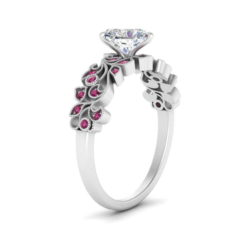 Heart Cut Filigree Wide Band Engagement Ring
