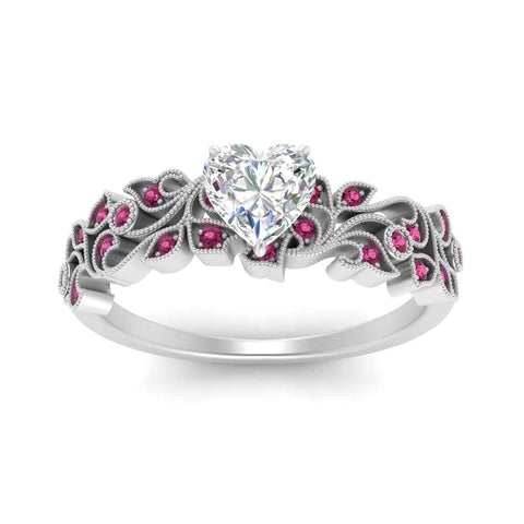 Heart Cut Filigree Wide Band Engagement Ring